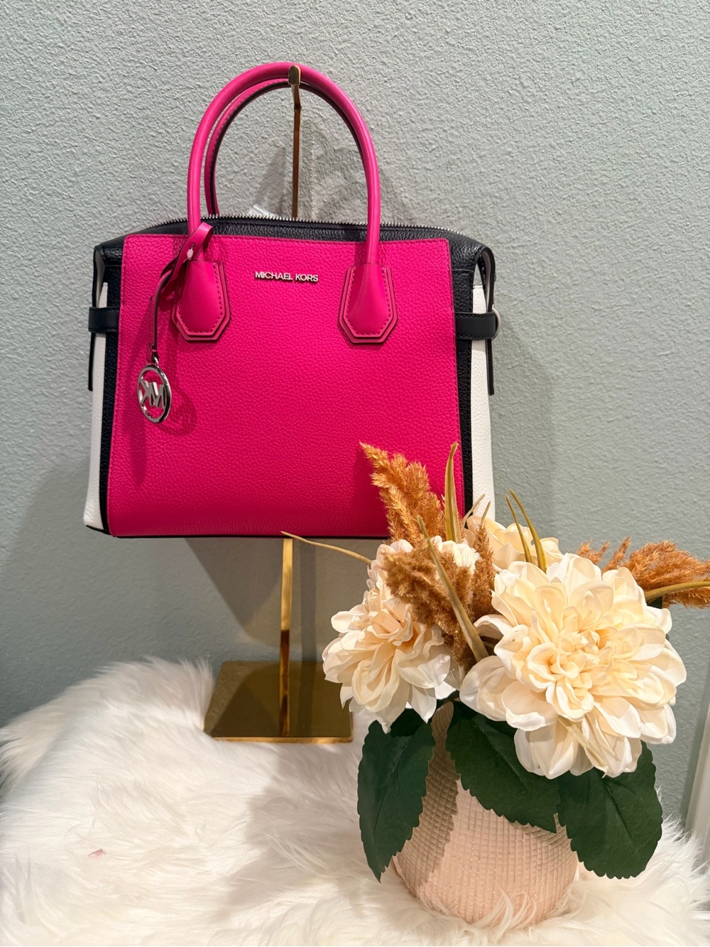 Michael Kors Mercer Belted Pebbled Leather Satchel